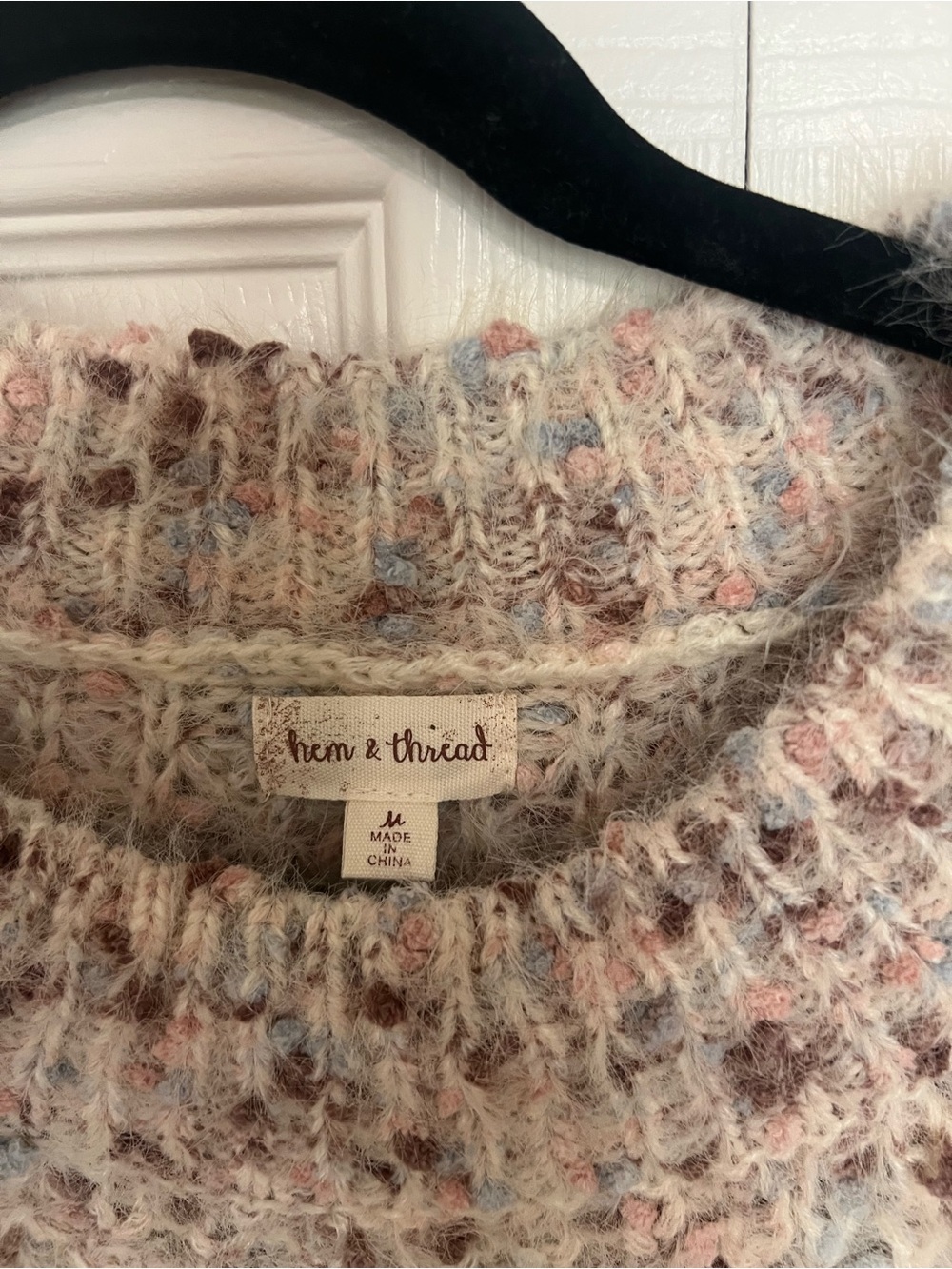 Hem & Thread Cream Sweater with Pink & Brown Speckle